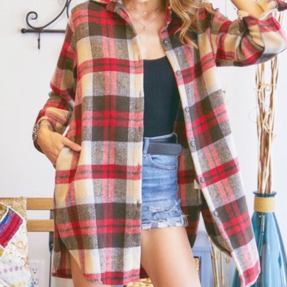Flannel Plaid Shirt Long Shacket Multi Sizes NWT - Picture 1 of 7